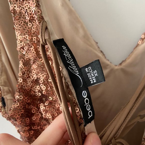 bebe Bronze/Gold Sequin Bodycon Midi (Sz. 2) - Picture 4 of 4